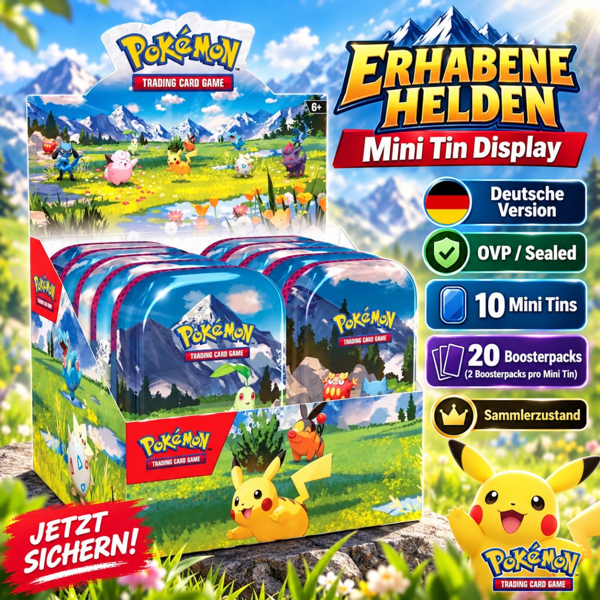 Pokémon Erhabene Helden Mini-Tin Display – Deutsch