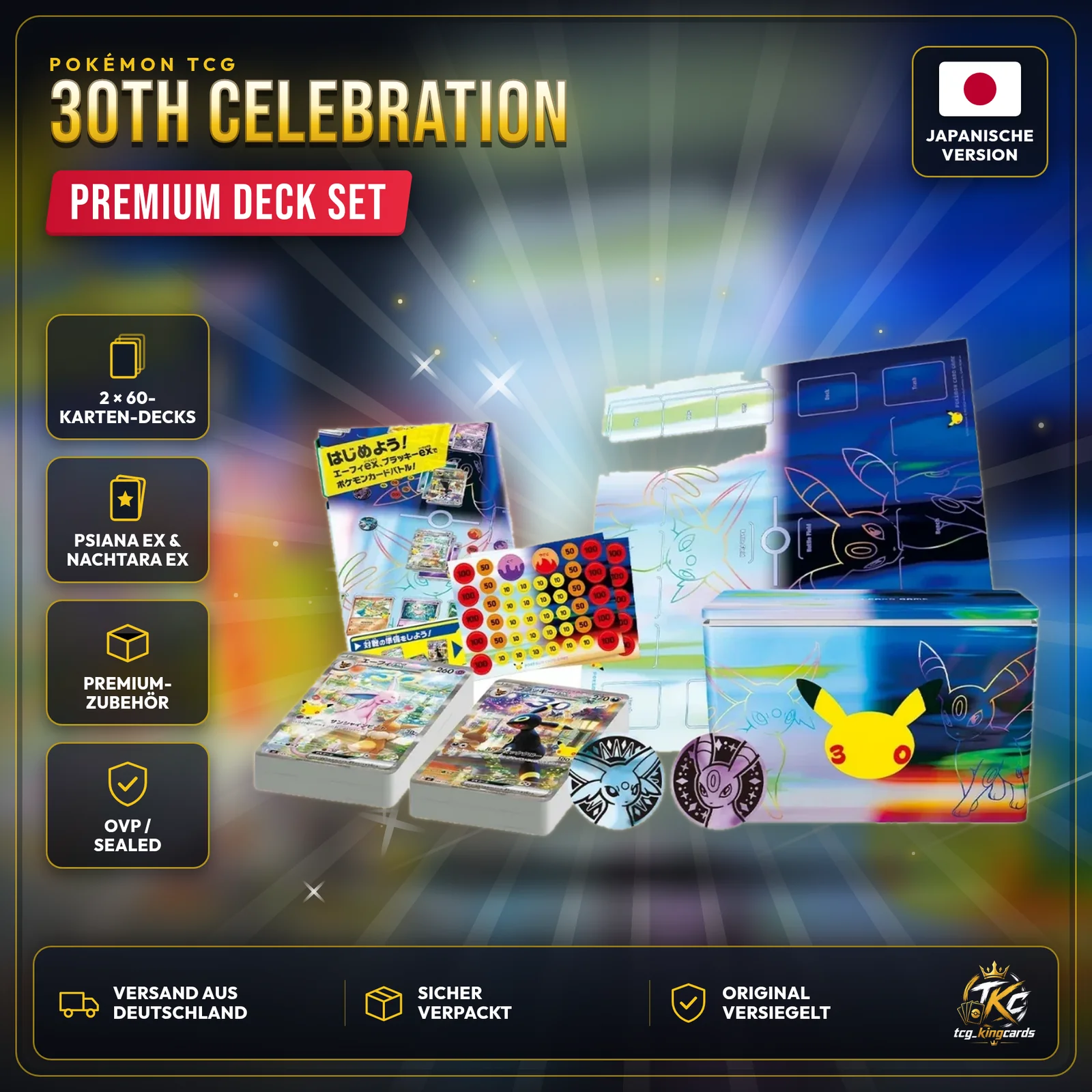 Pokémon 30th Celebration Premium Deck Set – Psiana und Nachtara (Espeon & Umbreon) – Japanisch – Produktbild KINGCARDS