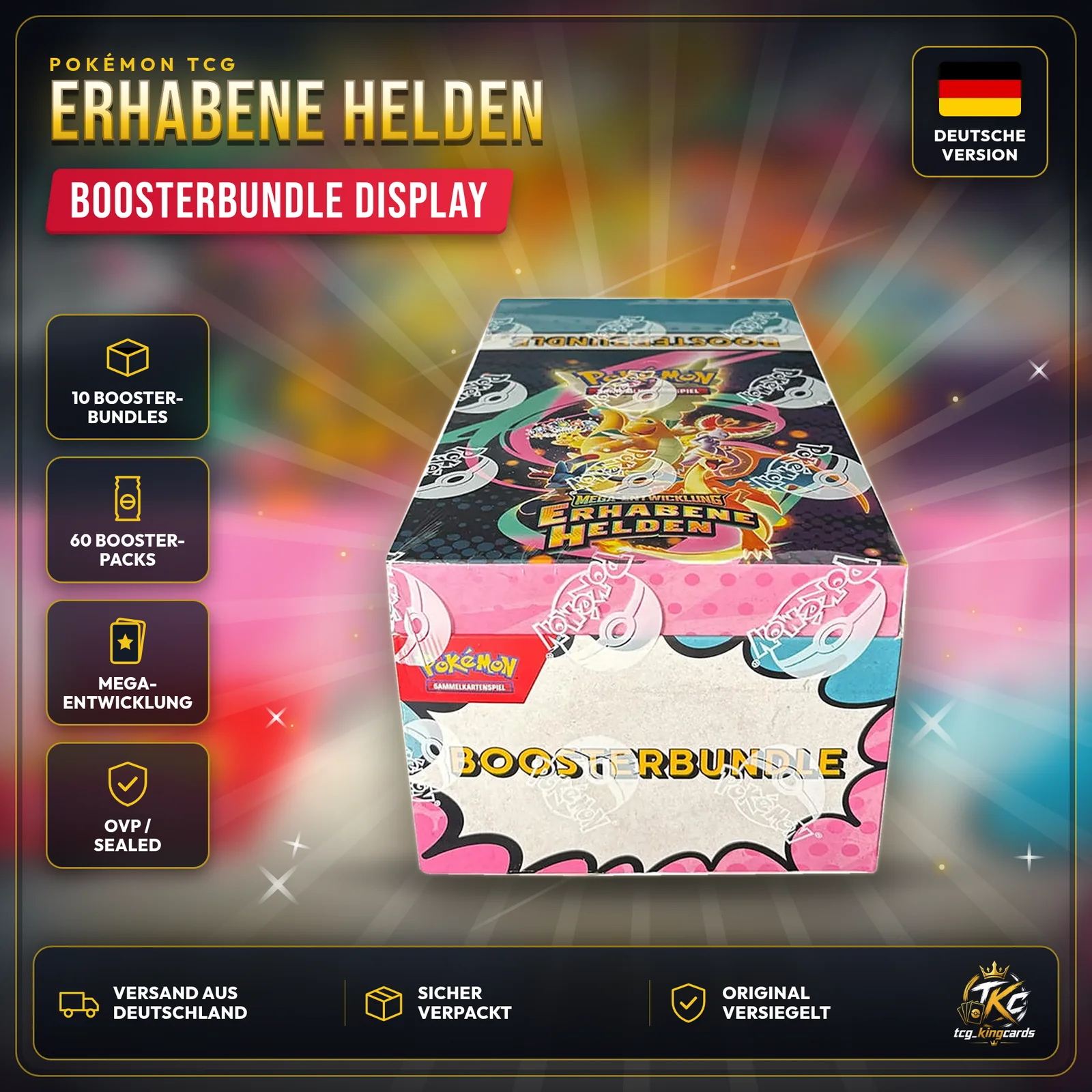 Pokémon Erhabene Helden Boosterbundle Display mit 10 Boosterbundles – Deutsch, originalversiegelt