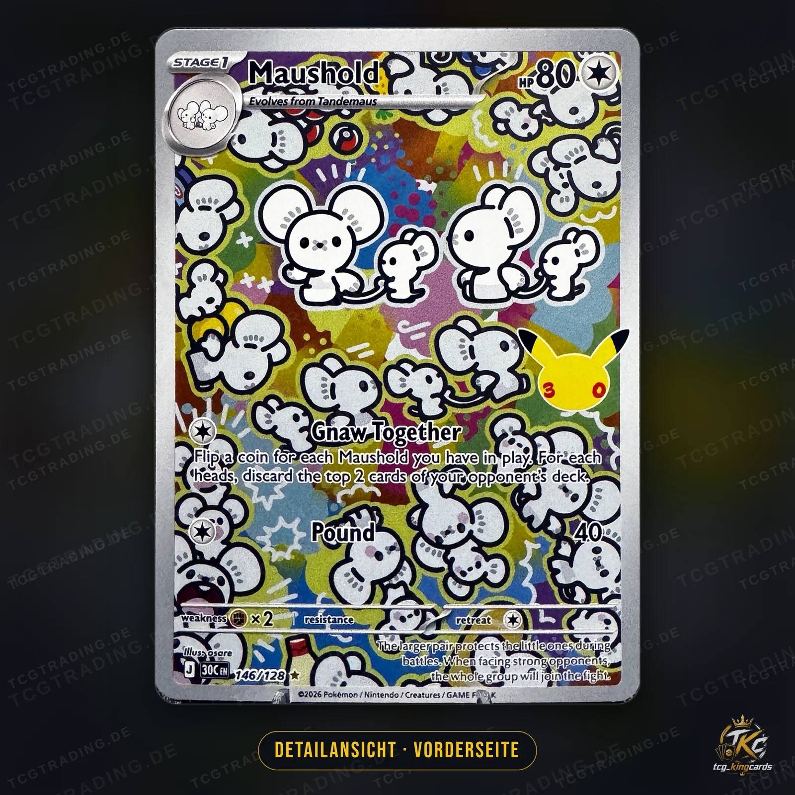 Pokémon Famieps (Maushold) 146/128 IR – 30th Celebration – Englisch – Detailansicht Vorderseite