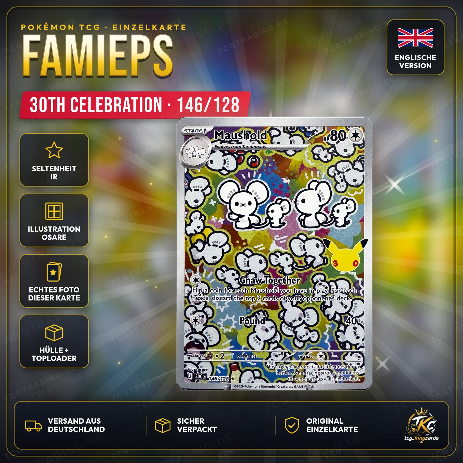 Pokémon Famieps (Maushold) 146/128 IR – 30th Celebration – Englisch – Produktbild KINGCARDS