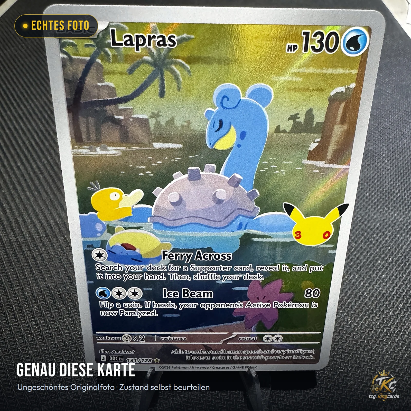 Pokémon Lapras 131/128 IR – 30th Celebration – Englisch – echtes Foto genau dieser Karte