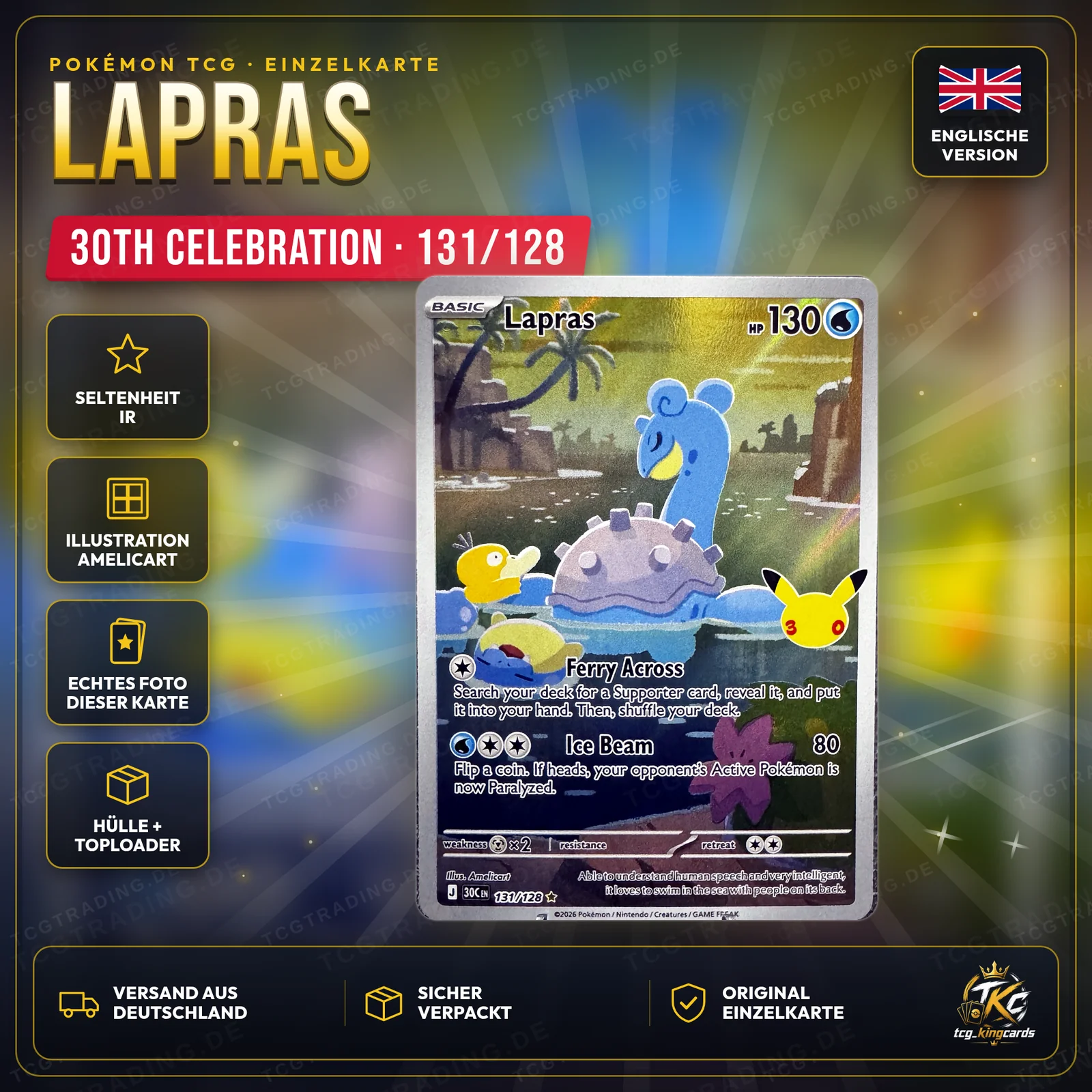 Pokémon Lapras 131/128 IR – 30th Celebration – Englisch – Produktbild KINGCARDS