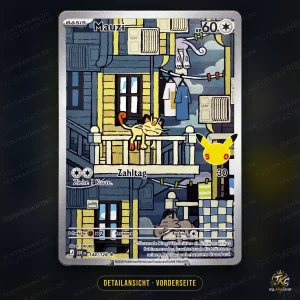 Pokémon Mauzi (Meowth) 144/128 IR – 30 Jahre – Deutsch – Detailansicht Vorderseite
