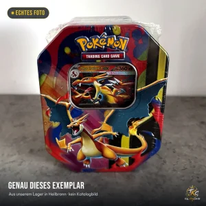 Pokémon Mega Charizard Y ex Tin (Mega-Glurak-Y-ex) – Englisch – echtes Foto aus unserem Lager