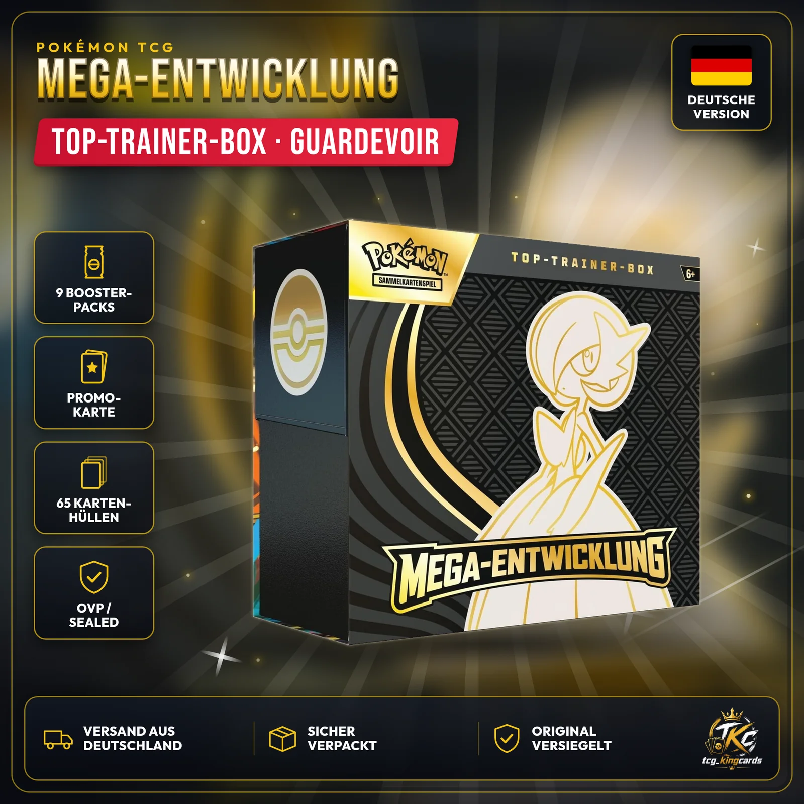 Pokémon Mega-Entwicklung Guardevoir Top-Trainer-Box – Deutsch – Produktbild KINGCARDS