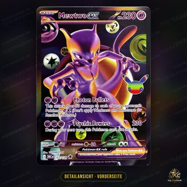 Pokémon Mewtu-ex (Mewtwo ex) 157/128 Futuristic Rare – 30th Celebration – Englisch – Detailansicht Vorderseite
