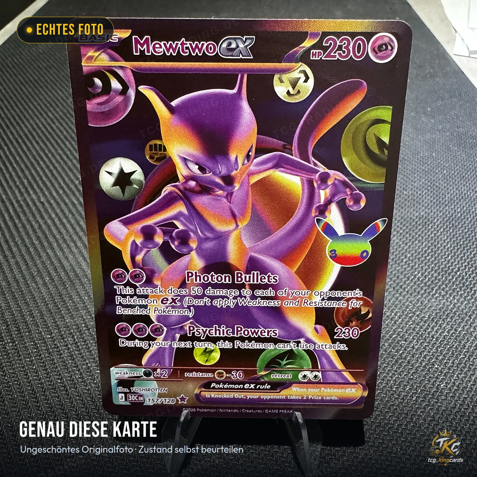 Pokémon Mewtu-ex (Mewtwo ex) 157/128 Futuristic Rare – 30th Celebration – Englisch – echtes Foto genau dieser Karte