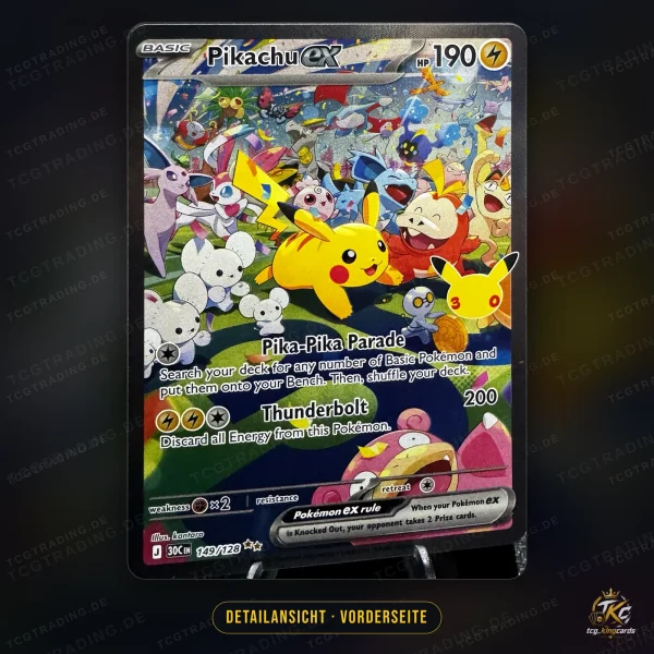 Pokémon Pikachu-ex (Pikachu ex) 149/128 SIR – 30th Celebration – Englisch – Detailansicht Vorderseite