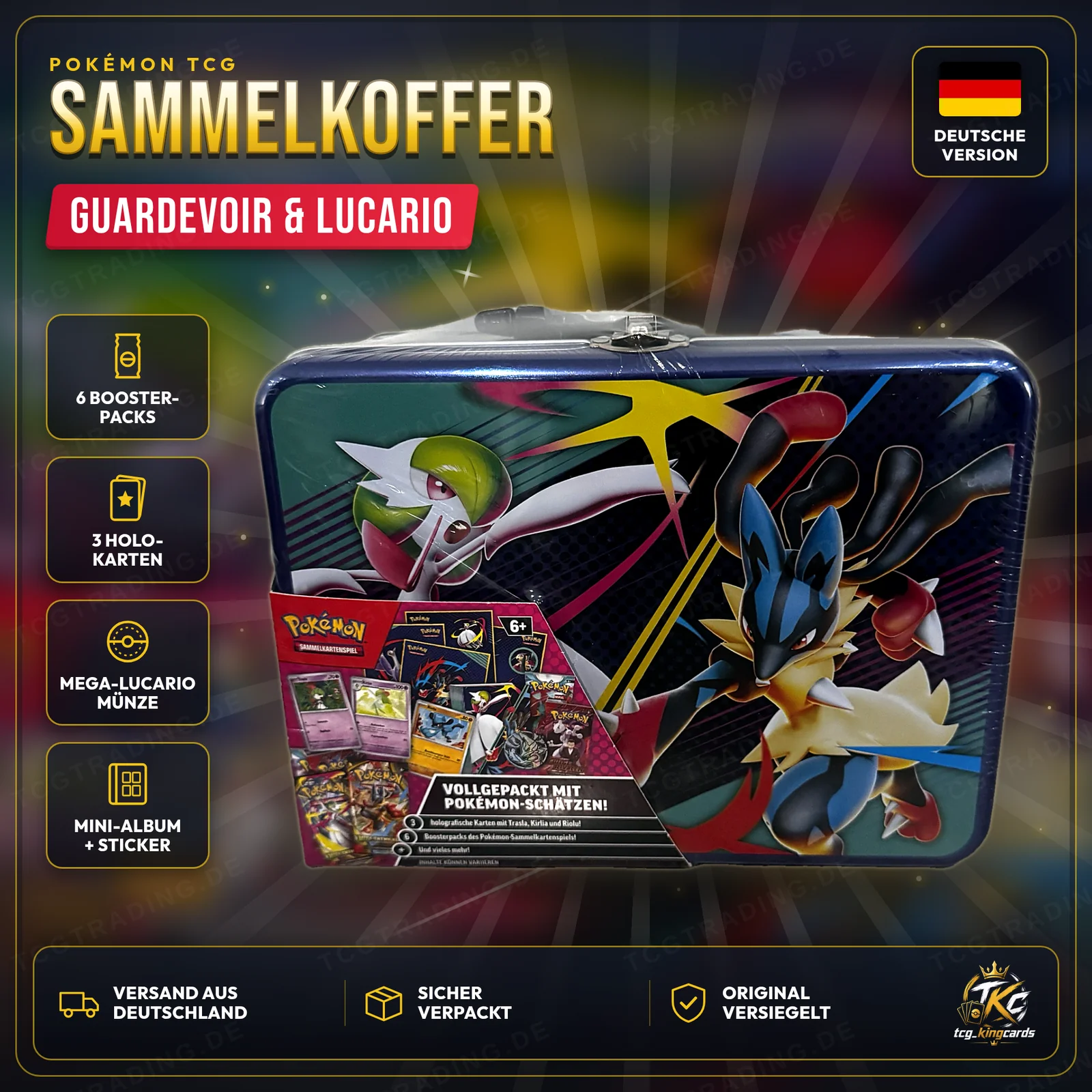 Pokémon Sammelkoffer Guardevoir & Lucario (Herbst 2025) – Deutsch – Produktbild KINGCARDS