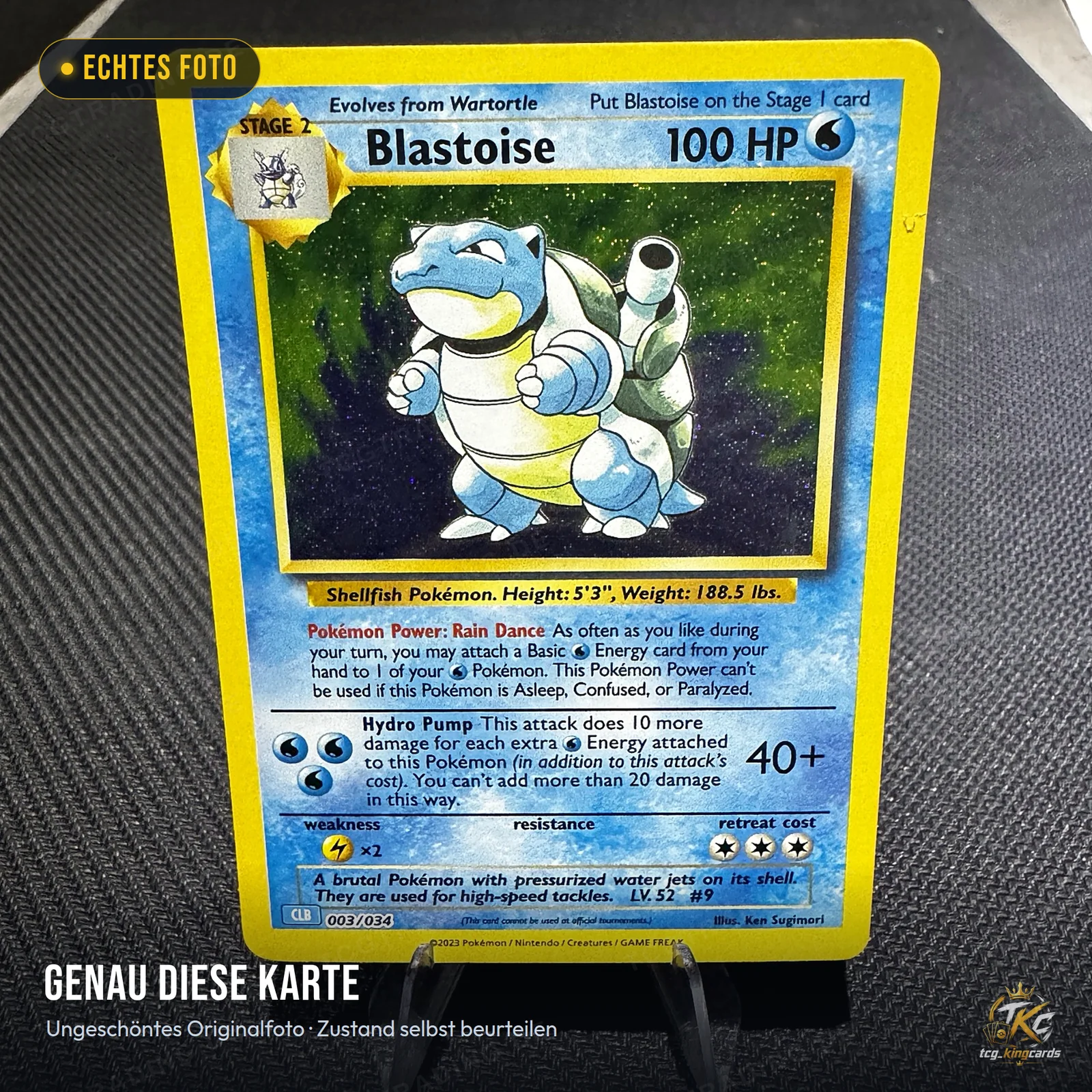 Pokémon Turtok (Blastoise) 003/034 Holo – Pokémon TCG Classic (CLB) – Englisch – echtes Foto genau dieser Karte